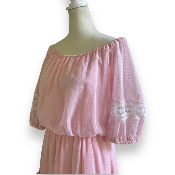 Vintage Roberta California Light Pink Puff Sleeve Midi Prairie Dress | S… - Picture 5 of 15